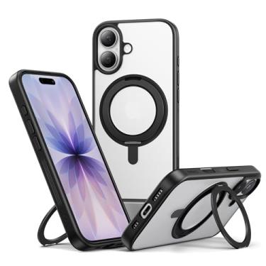 Imagem de NIMASO Capa para iPhone 17 com suporte de anel giratório de 360°, compatível com MagSafe, proteção de grau militar à prova de choque, traseira fosca translúcida, capa de telefone com suporte magnético