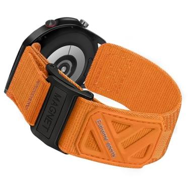Imagem de Nixiamy Pulseira de relógio esportiva de nylon resistente de 20 mm e 22 mm, liberação rápida, pulseira de relógio de substituição magnética estilo nylon para homens de pulso grande, Laranja, 20mm