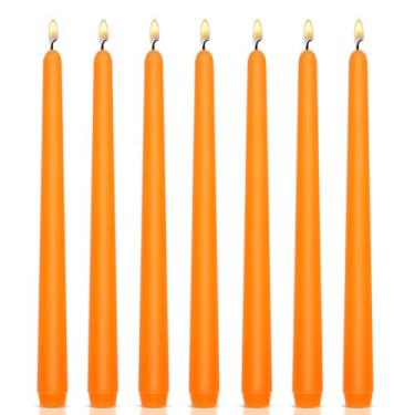 Imagem de Velas cônicas laranja de 25 cm para decoração de casa, conjunto de 7 castiçais sem perfume – 8 horas de queima para Halloween, Ação de Graças, jantar, casamento, festas e ocasiões especiais
