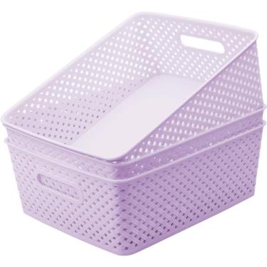 Imagem de MaxGear Organização e armazenamento 3 pacotes, caixas de plástico organizadoras, cestas de tecido para armazenamento, cestas de plástico com alças, cesta roxa para organização, organizador de cestas