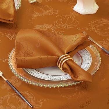 Imagem de Guardanapos de pano de outono, guardanapos de jacquard laváveis com abóboras e videiras, conjunto de 4 guardanapos para outono, festa de colheita de ação de graças (50 x 50 cm, marrom)