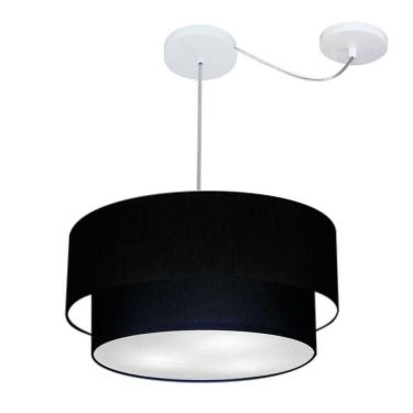 Imagem de Lustre Pendente Duplo Cilíndrico Com Desvio De Centro Vivare Md-4366 Cúpula Em Tecido 50x40cm - Bivolt Preto 127/220v