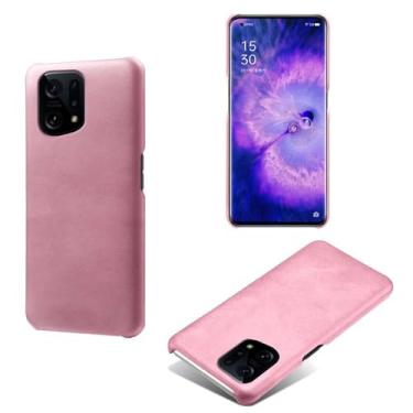 Imagem de Capa para OPPO Find X5,Proteção contra quedas,Casca de volta de cor sólida simples,Design de couro de imitação de plástico-Pink