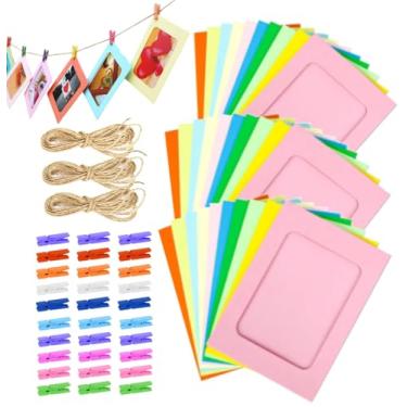 Imagem de BetterJonny 30 molduras de papel, moldura kraft de 10 x 15 cm para festa em casa, escritório, com mini clipes de madeira e cordas de juta