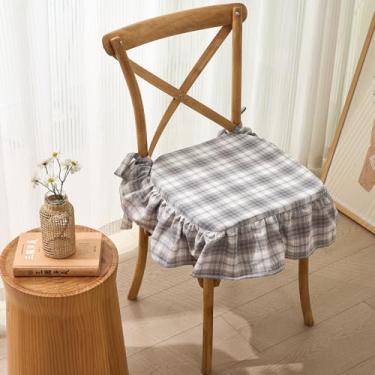 Imagem de vctops Almofada de cadeira xadrez de algodão para cozinha, sala de jantar, quinta, tartã escocês, almofada de assento fina, espuma macia, antiderrapante, com capa removível (cinza, 40,6 cm x 40,6 cm)