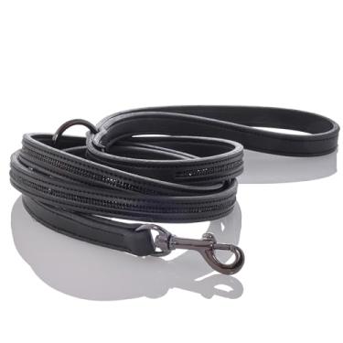 Imagem de Roxy – Coleira de couro vegano resistente durável com latão e cristais, 1,8 m para cães pequenos, médios e grandes, preto Bling, tamanho único