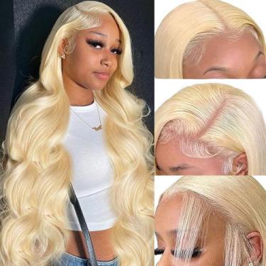 Imagem de Peruca frontal de renda PUHPUH 30 polegadas 613 Body Wave Blonde Human