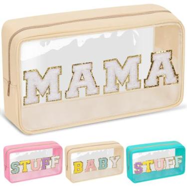 Imagem de Bolsa de maquiagem izuzta Chenille Letter Clear Mama Pouch Beige