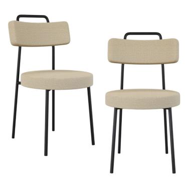 Imagem de Kit 02 Cadeiras Sala de Jantar Kobe Estofada com Encosto Linho Bege - Abmaza