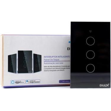 Imagem de Interruptor Inteligente EKAZA 3 Botões Preto WiFi+BLE+RF