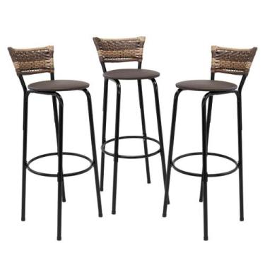 Imagem de Conjunto Com 3 Cadeiras Banquetas Bancos 80cm Área Gourmet Bistrô Amer