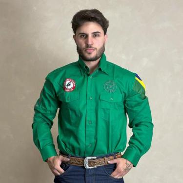 Imagem de Camisao country radade masculina bordada barretos peao, Verde, P