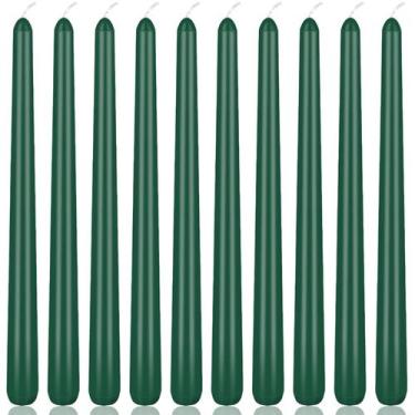 Imagem de Velas cônicas Yiflyer Hunter-Green 25 cm, pacote com 10, sem perfume
