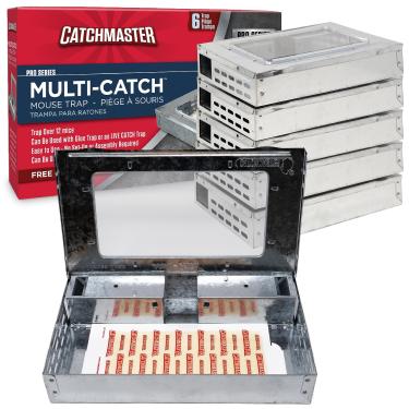 Imagem de Catchmaster Conjunto de 6 armadilhas para mouse multicaptura Pro Series, armadilhas humanizadas para uso interno para casa, inclui placas de cola substituíveis, controle de pragas seguro para animais