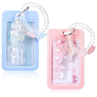 Imagem de XLIUAX 2 porta-cartões de foto, porta-chaves, crachá de identidade, moldura para exibição de cartão de crédito com bobina de pulso em espiral, organizador de fotos, capa rígida, capas protetoras para