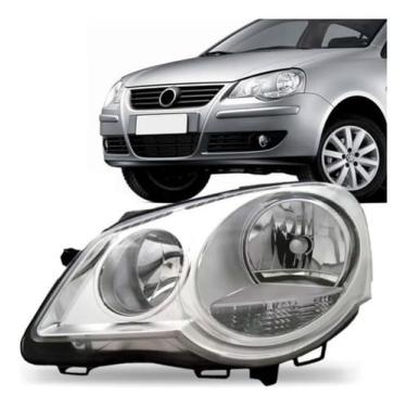 Imagem de Farol Manual Cromado Lado Esquerdo Compatível Com Pollo 07/14, Iluminação Eficiente, Design Integrado, Substituição Prática, Acabamento Resistente e Fixação Segura