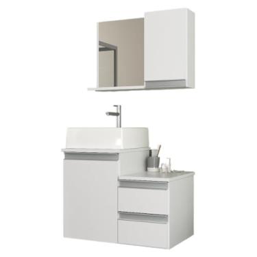 Imagem de Conjunto para Banheiro 60cm, Armário com Gaveteiro e Espelho, Gabinete de Banheiro Completo para Lavabo(Branco Inteiro)