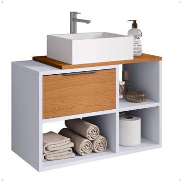 Imagem de Gabinete Suspenso Kauane Para Banheiro Com 1 Porta Basculante e Nichos