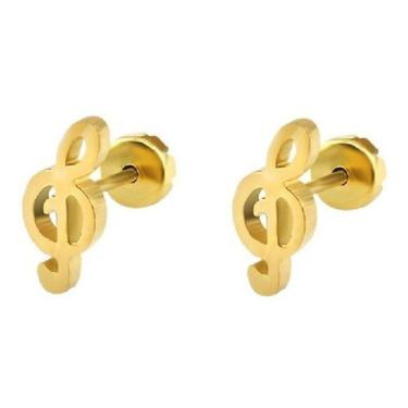 Imagem de Brinco Infantil Aço Cirúrgico Música Tarraxa Baby - Dourado
