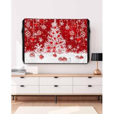 Imagem de Capa de TV abstrata para árvore de Natal ao ar livre para tela plana externa, bolas vermelhas 600D de espessura, à prova d'água, à prova de intempéries, protetor de tela de TV ao ar livre com zíper