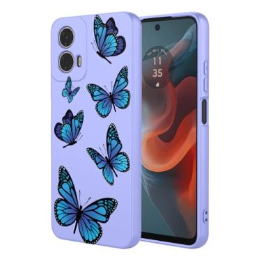 Imagem de HTXWXJC Capa de telefone para Moto G34, Motorola G34 5G XT2363-2 Capa à prova de choque flexível bumper TPU capa macia padrão borboleta capa de telefone para Motorola Moto G34 borboleta roxa