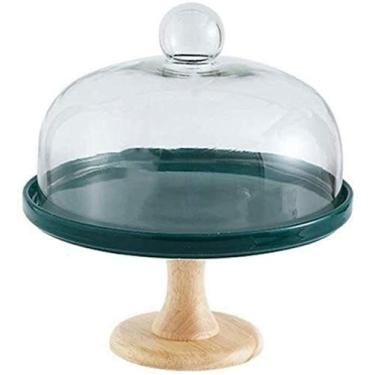 Imagem de Suportes de bolo, suporte de bolo, placa de cerâmica para pastelaria com base de festa de madeira, bandeja de vidro para salada de sobremesa, capa de rosquinha de sushi, bandeja decorativa para servir