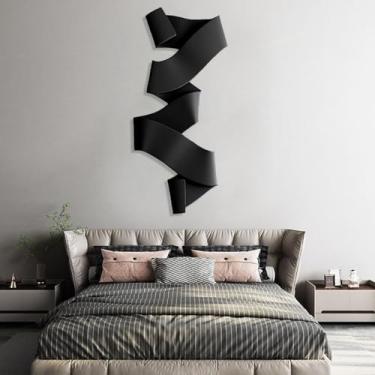 Imagem de YTHLZVBP Decoração de parede de metal vertical irregular curva de metal para sala de estar, esculturas geométricas modernas 3D abstratas para pendurar na parede quarto sala de jantar escritório, preto