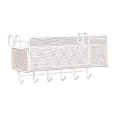 Imagem de Generic Cesto de armazenamento suspenso de cabeceira, com ganchos, organizador prático e conveniente, suporte de metal para grades de cama de apartamento, Sem Caixa de Lenços