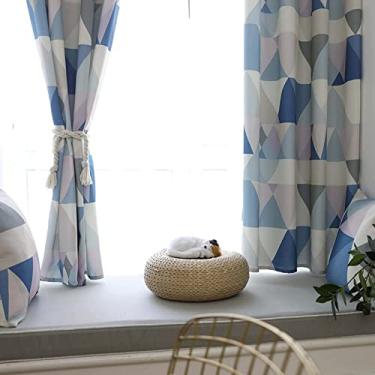 Imagem de Cortina opaca com estampado geométrico, cortinas modernas impermeáveis de poliéster para janelas, cortinas pequenas para janelas com ilhoses na parte superior para varanda, quarto, cozinha - azul