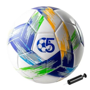 Imagem de Bola de futebol tamanho 5 com bomba, design tricolor, bola de futebol de Natal de operação, bola esportiva de treinamento interno ao ar livre, tamanho oficial de toque macio