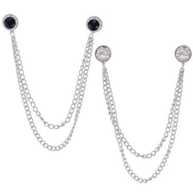 Imagem de CRASPIRE 2 cores corrente lapela pinos borla pendurado broche strass cristal broche pin terno correntes prata crachá preto transparente para homens gravata smoking reunião de negócios banquete preto