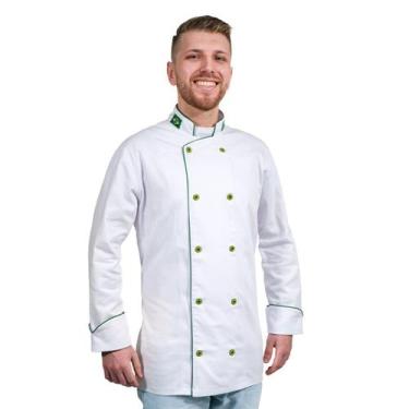 Imagem de Dólmã Para Chef Cozinha Unissex Branco Com Verde Brasileiro Patriota 1