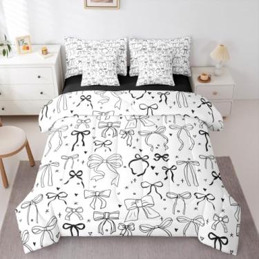 Imagem de Erosebridal Jogo de cama casal de princesa negra, desenho animado com laço preto, 7 peças, simples, desenhado à mão, para crianças, kawaii, moda, estrelas, amor, edredom com lençol de cima