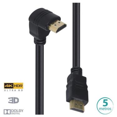 Imagem de Cabo Hdmi 4k Ultra Hd 3d Conexao Ethernet Com 01 Conector 90o 5 Metros - H2090-5