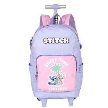 Imagem de Mochila de Rodinhas Com Alça Luxcel Stitch Flores Roxo