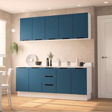 Imagem de Cozinha Compacta 250071 4 Peças Meena Branco Azul Politorno Móveis