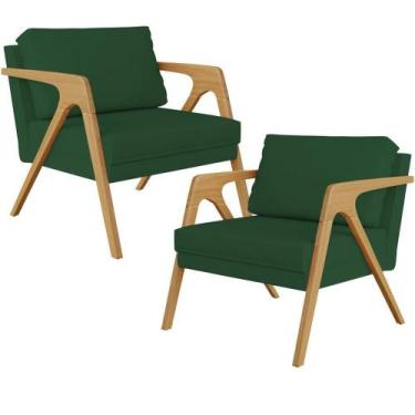 Imagem de Kit 02 Poltronas Pietra L02 Suede Verde Musgo - LYAM DECOR