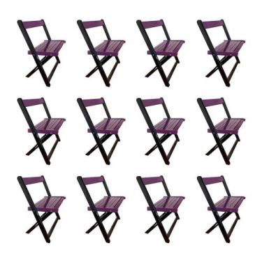 Imagem de Kit 12 Cadeiras De Madeira Dobrável Roxo - MEGA MADEIRA