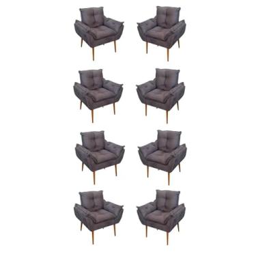 Imagem de Kit 08 Poltronas Opala Decorativas Sala de Estar Suede Cor:cinza