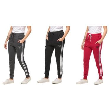 Imagem de Kit com 03 calças de moletom feminina wooks saruel skinny sport luxo, 