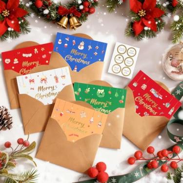 Imagem de Conjunto de 6 cartões comemorativos de Natal com envelopes e adesivos, lindos cartões de Natal de desenhos animados para família e amigos (coloridos)