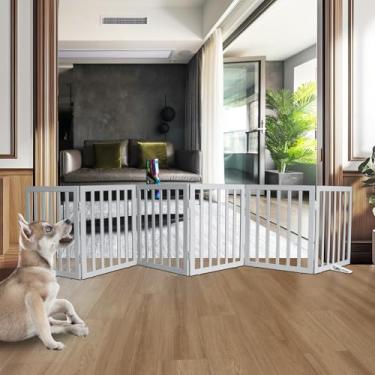 Imagem de ZJSF Portão interno independente para cães, para casa, dobrável, de madeira, branco, para portas, portão para animais de estimação para escadas, cerca extra larga para animais de estimação, cinza, 61