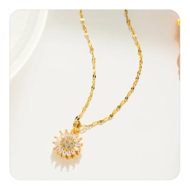 Imagem de Colar com pingente de girassol giratório para mulheres, colar de margarida de cristal, acessórios modernos, joias e presentes, One Size, Metal, Sem Pedra Preciosa