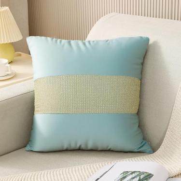 Imagem de Fronha decorativa de diamante dourado de alta qualidade com padrão geométrico para sofá, sofá, quarto, hotel (azul claro)