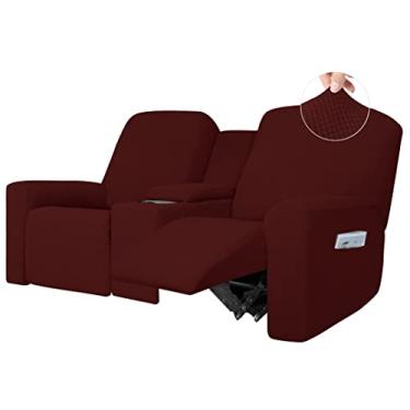Imagem de Easy-Going Capa Reclinável Elástica para Poltrona e Sofá de 2 Lugares Com Console do Meio, Suporte e Armazenamento - Protetor de Móveis Vinho