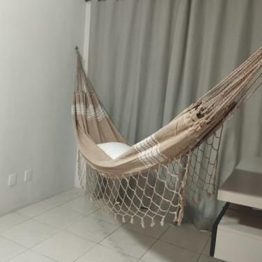 Imagem de Rede de Descanso Casal Pernambucana Artesanal 100% Algodão Reforçada com Renda em Macramê – Rede de Dormir Confortável para Varanda e Jardim(BEGE)