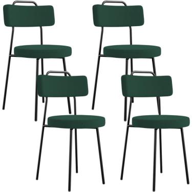 Imagem de Kit 04 Cadeiras Decorativas Estofada Para Sala De Jantar Barcelona L02 Bouclê Verde - Lyam Decor