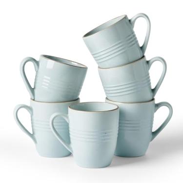 Imagem de famiware Conjunto de 6 canecas de café Jupiter, caneca de café de 400 ml, segura para micro-ondas e lava-louças, xícaras de café com alça para café, chá, cacau, leite, azul claro