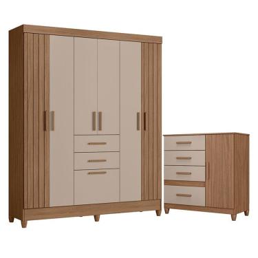 Imagem de Guarda Roupa Solteiro Malta E Cômoda Vênus Com Pés Carvalho Fendi - Moval