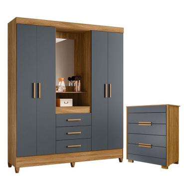 Imagem de Guarda Roupa Casal Capelinha Capri E Cômoda Dhara Freijó Cinza - Moval